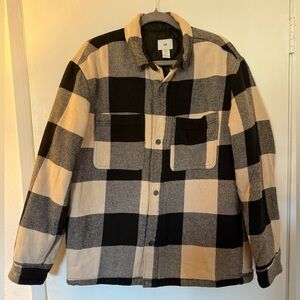 H&M Black and Cream Checkered Coat